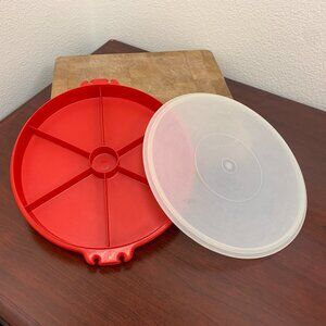 TUPPERWARE - VIntage RED Tupperware 405 Party Susan Divided Serving Tray w/ lid
